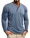 LAOARA Herren Langarmshirt Longsleeve Henley Shirt Herren Langarm T Shirt Longshirt mit Knopfleiste Slim Fit Tops Blau 2XL