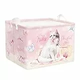 Clastyle Niedlich Katze Kinder Wäschekorb mit Henkel Faltbar Kleidung Spielzeug Aufbewahrungskorb Mädchen Aufbewahrungsbox für Babyzimmer Bad, Rosa, 40 * 30 * 30 cm