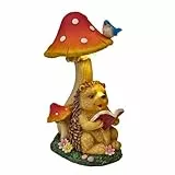 TERESA'S COLLECTIONS Gartendeko für Draußen Igel Gartenfigur mit Pilz Feengarten Figur Solar Gartenleuchte aus Kunstharz Wasserdicht Herbstdeko Gartendeko Terasse Hof Geschenke für Frauen 17cm