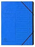 Exacompta 541202E Premium Ordnungsmappe geheftet. Aus extra starkem Colorspan-Karton DIN A4 12 schwarze Fächer und 2 Gummizüge mit Organisationsdruck Ringmappe Register-Mappe blau