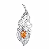ANDANTE Premium Collection - Echter OSTSEE Bernstein Kettenanhänger in 925 Sterling Silber ** Feder ** Zertifiziert - Gold des MEERES - Farbe COGNAC