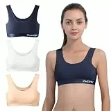 INNERSY Mädchen BHS Baumwolle Bustier Breite Träger Sport BH Teenager Bügellos Bralette Mehrpack 3 (XL, Weiß/Beige/Dunkelblau)