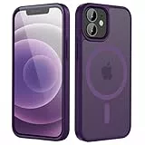 HGH Magnetisch Hülle für iPhone 12 Mini 5,4 Zoll Kompatibel mit MagSafe, Transluzente Matt Rückseite Dünn Stoßfest Handyhülle für iPhone 12 Mini (Dunkel Violett)