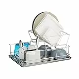Relaxdays Abtropfgestell, Mit Besteckhalter, Abtropfgitter, Abtropfschale Edelstahl, Robust, HBT: ca. 23,5 x 48 x 32 cm, silber