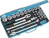 HAZET Steckschlüssel-Satz 905 I 30-teiliges Werkzeug-Set, Antrieb: Vierkant 12,5 mm (1/2 Zoll), Außen-Sechskant-Abtrieb, mobiler Werkzeugkoffer inkl. Ratsche und Bit-Set, Made in Germany