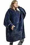Kato Tirrinia Übergroße Warme Hoodie Sweatshirt Decke, Weiche Flanell Damen Deckenpullover, Komfortable Kapuzenpullover, Gemütlich Geschenke Decke für Erwachsene, Männer, Frauen, Teenager, Dunkelblau