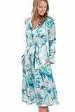 Jadee Damen Seiden Morgenmantel Bademantel Hausmantel aus 100% Seide - Pagoda Blue - S