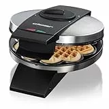 Cloer 1639SR Waffeleisen, Herzwaffel 15,5 cm Ø, doppelte Antihaftbeschichtung, zuckerresistent, 930 W, Backampel, praktische Standfunktion, hochwertiges Edelstahlgehäuse, Edelstahl