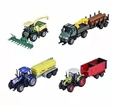 Majorette Auto Farm Trailer (1 Modellauto) - Bauernhof-Spielzeug aus Metall mit Anhänger, Freilauf & beweglichen Teilen, zufällige Auswahl aus 4 Spielzeugautos für Kinder ab 3 Jahre, 9-13 cm