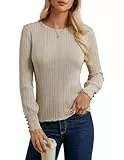 GRACE KARIN Langarm Pullover Damen Winter Warm Rundhalsausschnitt Slim Fit Crop Pullover Damen Pulli Bluse Oberteile Hellapricot XL