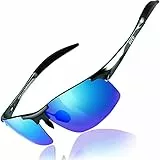 DUCO Herren Sportbrille Polarisierte Sonnenbrille Fahrerbrille Ultraleichte Al-Mg Metallrahmen UV400-Schutz Männer Sonnenbrillen 8177S (Gunmetal, Strahlende Blau)