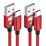 Aioneus USB C Kabel, USB C Ladekabel [2Stück 2m] USB auf USB C kabel Nylon Geflochten USB C Schnellladekabel für Samsung Galaxy S23 S22 S21 S10 S9 Note 20 10 A10e A20 A71 A52 A50, Huawei P60 P50(Rot)