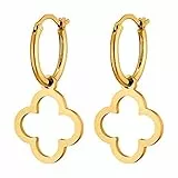 Heideman Ohrringe Jona Damen - Ohrschmuck Silber Gold farbend glänzend - Ohrschmuck Edelstahl für Frauen - Creolen Gold - oder Silber fabend mit Anhänger in Kleeblatt Form