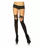 krautwear Damen Halterlose Strümpfe mit Strasssteinen und Schleifen auf der Rückseite (Schwarz-BL2077)