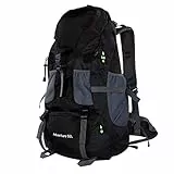 DERCLIVE Free Knight Rucksack, 50 l, wasserdicht, für Camping, Klettern, Outdoor, Reisen, Wandern, Schwarz
