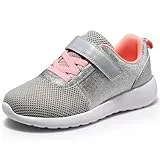 Mädchen Schuhe Kinder Turnschuhe Glitzer Sportschuhe Laufschuhe Hallenschuhe Sneakers Klettverschluss Tennisschuhe Festliche für Jugendliche,27 EU,Grau