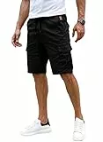 Elegancity Kurze Hosen Schwarz Herren Cargo Shorts Sommer Freizeithose Kurze Elastische Taille Chino Shorts Mit 6 Taschen XXL