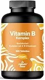 Vitamin B Komplex hochdosiert - 365 Tabletten - Mit 8 B-Vitaminen (B1, B2, B3, B5, B6, B7, B9, B12) mit Co-Faktoren Cholin & Myo-Inositol, 100% Tagesbedarf - Vegan & produziert in Deutschland