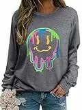 WIEIYM Damen Sweatshirt Drucken Langarm Rundhals Herbst Winter Langarmshirt Frauen Druck Locker Casual Oberteil Sport Streetwear Sweatshirts Tops Bluse,Grau,M