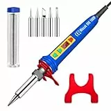 Lötkolben Set 100W LCD, Soldering Iron mit Einstellbar Temperatur 200-600°C Lötkolben mit Ein/Aus Schalter, 15g Lötdraht, 5 Lötspitzen, Lötset für Elektrische Arbeiten-Blau