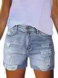 Sovoyontee Damen Hohe Taille Denim Kurze Hose Ausgefranste Distressed Zerrissener Jeans Destroyed Sommer Blau S