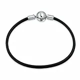 Bling Jewelry Schwarzes Armband Aus Echtem Leder Für Jugendliche Frauen, Passend Für Europäischen Beads Charm .925 Sterlingsilber Barrel Clasp 7 Inch