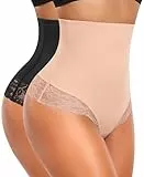 YARRCO Bauchweg Unterhose Damen Miederslips Spitze String Slips Tanga Shapewear Body Shaper Miederhose Formende Unterwäsche (Schwarz+Beige, M)