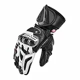 SHIMA RS-3 Motorrad Handschuhe Damen Leder Lange Sommer Motorradhandschuhe Schutz Touchscreen Touren Lederhandschuhe Motorcycle Belüftet Verstärkt Scheibenwischer (Damen, Weiß, M)