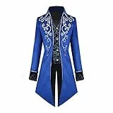 OBEEII Herren Frack Mantel Steampunk Gothic Jacke Vintage Viktorianischen Cosplay Kostüm Smoking Mantel Uniform Mittelalter Viktorianisch Renaissance Pirat Viking Kostüm Blau 2XL