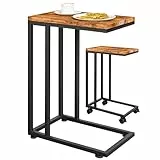 Casaria® Beistelltisch Holz Couch Schwarz 40kg Belastbarkeit 70cm Hoch 50x35cm Tisch Klein mit Rollen Laptop Kaffeetisch C Form Wohnzimmer Nachttisch Gestell aus Metall