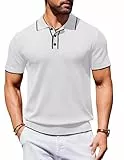 COOFANDY Poloshirt Herren Kurzarm Sommer Männer T-Shirt mit Knopfleiste Gestricktes Golf Polohemd Regular Fit Weiß L