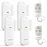 TECKNET Fensteralarm Einbruchschutz, Türalarm mit Fernbedienung, Kabellose Alarmanlage, 4 Funktionsmodi der Sirene für Haus, Geschäft, Pool und Wohnmobil (4er-Pack)