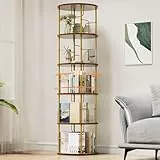 Flycity 360° Drehbares Bücherregal aus Holz, Standregal mit 5 Verstellbaren Ebenen, 45×45×160 cm, Vintage-Braun, Ideal für Bücher und Deko