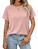Litherday Damen T Shirt Sommer Rundhals Kurzarm Raglanärmel Locker Oversize Casual Basic Oberteil Business Casual Urlaub Shopping (Hellrosa, XL)