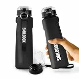 SMILODOX 1L Trinkflasche mit Druckverschluss, BPA-freie & auslaufsichere Wasserflasche mit Zeitmarkierung, Robuste & leichte Sportflasche für Fitness, Gym, Laufen, Yoga, Schule & Büro, Schwarz