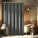 EurCross Duschvorhang 180x200 cm Leinen Texturiert, Dunkelgrau Wasserdicht Textil Stoff Badvorhang, Schwerer Luxus Antischimmel Waschbar Dusch Vorhang mit 12 Ringen