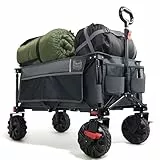 TIMBER RIDGE XXL Bollerwagen Faltbar Breite Reifen mit Bremse Strandwagen mit Seitentasche Getränkehalter Verstellbarem Griff Gartenwagen für Alle Gelände Draussen Einkaufen 100kg Belastbarkeit