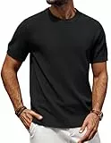 T Shirt Herren Rundhals T-Shirt Kurzarm Strick T-Shirts Rundhals Basic Tshirt Herren Schwarz L