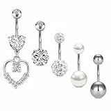 Crdifu 5stk Bauchnabelpiercing 10mm Chirurgenstahl Silber Piercing Bauchnabel Bauchpiercing 14G Damen