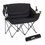 Relaxdays Camping Bank, faltbar, Tragetasche, Getränkehalter, 272 kg, Doppel Campingstuhl, Polyester & Metall, schwarz