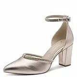 MARCO TOZZI Damen Pumps weiches Feel Me Fußbett Leder Decksohle weiches Innenfutter Modern, metallic (Platinum), 40 EU