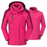 donhobo Damen Ski 3-in-1-Jacke 2 Stück Outdoor Wasserdicht Winddicht Winterjacke Doppeljacke Regenjacke Fleecejacke Wanderjacke Rosarot M