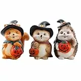 Logbuch-Verlag Deko-Figuren Tiere mit Kürbis 3er-Set aus Ton 10 cm – Herbst- und Halloween-Deko für Zuhause, Kinderzimmer oder Fensterbank