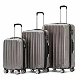 BEIBYE TSA-Schloß 2080 Zwillingsrollen 3 TLG. Reisekofferset Koffer Kofferset Trolley Trolleys Hartschale (Coffee, Set)