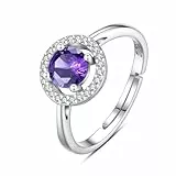 INFUSEU Geburtsstein Ring, 925 Sterling Silber Geburtsstein Amethyst Ringe für Damen Mai Personalisierbar Verstellbar Offene Bänder Zirkonia Ringe Geschenke für Frauen Mädchen
