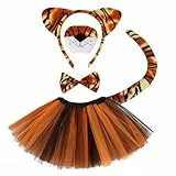 ACWOO Tierkostüm Kinder, 5-teiliges Set Mädchen Tutu Rock mit Zubehör Tier Ohren Stirnband Nase Fliege Tierpfoten Schwanz, Tier Verkleiden Set Karneval Party Halloween Kostüm (Tiger)