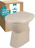 Calmwaters® Stand WC spülrandlos Komplettset Elements Wellness mit Toilettendeckel, erhöhtes WC + 7 cm, abnehmbarer WC Sitz Absenkautomatik, Schnellbefestigung, Tiefspüler, Beige, 07AB5426