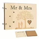 HONMOK Holz Gästebuch Hochzeit Hochzeitsgästebuch mit personalisierter Gravur Hochzeitsalbum Hochzeitsgeschenke Mr & Mrs Gästebuch für Hochzeitstag Brautpaar Verlobung 40 Seiten