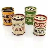 MC-Trend 4er Set Metall Aschenbecher im Retro Ölfass Design – Vintage Style Windaschenbecher mit Deckel für Innen & Außen – Ø 7,5 cm – Bunt & Beschriftet – abnehmbarer Deckel, leicht zu reinigen