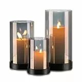 Candeldo Windlicht Glas Glaszylinder Windlichter: 3er Set Windlicht Outdoor Schwarz Metall Kerzenhalter Deko Tisch Wohnzimmer Garten Vase Modern Windlichter Draußen und Drinnen Teelicht